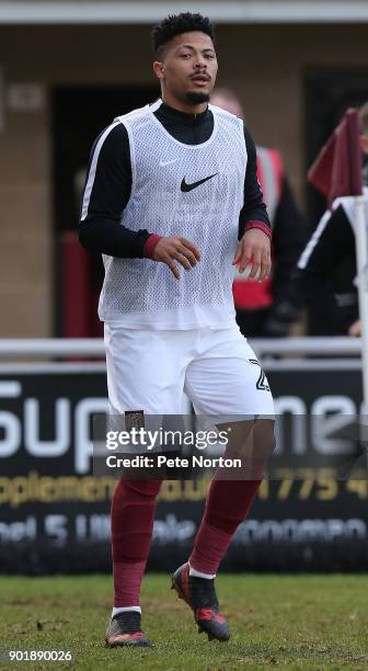Hildeberto Pereira of Northampton Town warms up during the Sky Bet League One match between Northampton Town and Southend United at Sixfields on...
