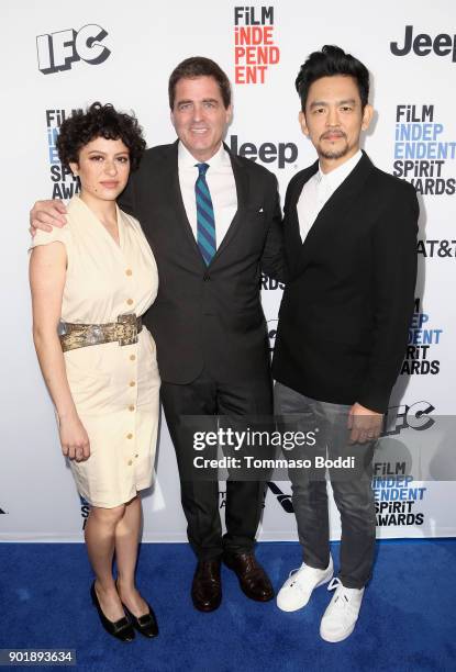 Alia Shawkat, President of Film Independent, Josh Welsh and John Cho attend the Film Independent Spirit Awards Nominee Brunch at BOA Steakhouse on...