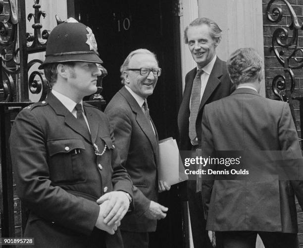 Lord Carrington , the Foreign Secretary and minister of Overseas Development, and Sir Ian Gilmour the Lord Privy Seal, arrive at 10 Downing Street in...