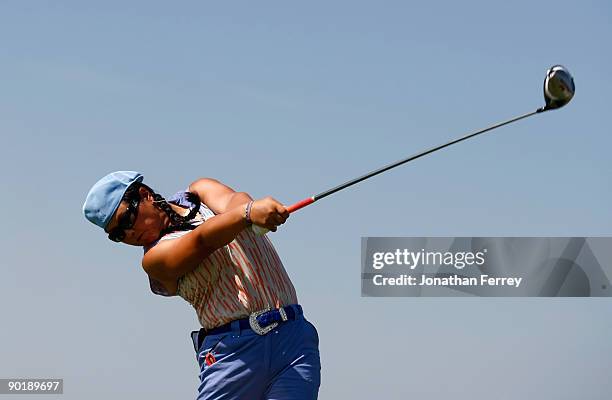 Christina Kim tees off on the 13th hole during the final round of the Safeway Classic on August 30, 2009 on the Ghost Creek course at Pumpkin Ridge...