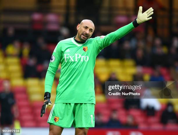 Watford's Heurelho Gomes during FA Cup 3rd Round match between Watford and Bristol City at Vicarage Road Stadium, Watford , England 06 Jan 2018.