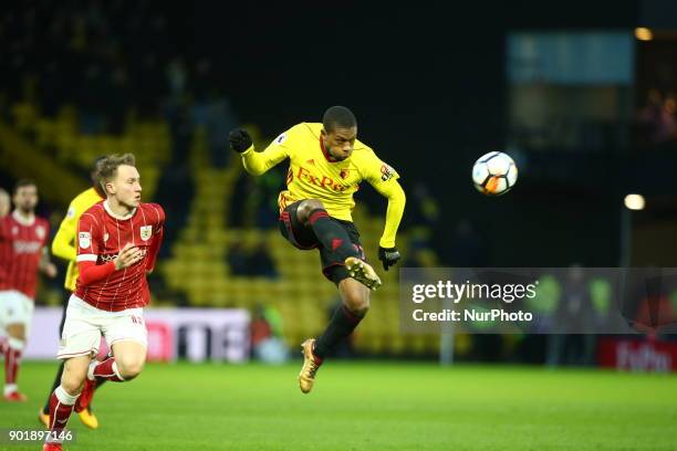 Watford's Christian Kabasele during FA Cup 3rd Round match between Watford and Bristol City at Vicarage Road Stadium, Watford , England 06 Jan 2018.