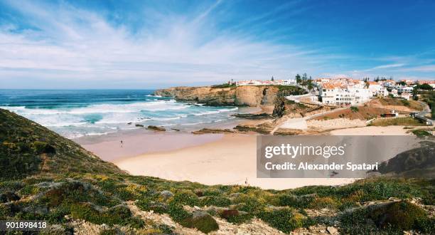 panoramic view of zambujeira do mar, alentejo, portugal - alentejo stockfoto's en -beelden