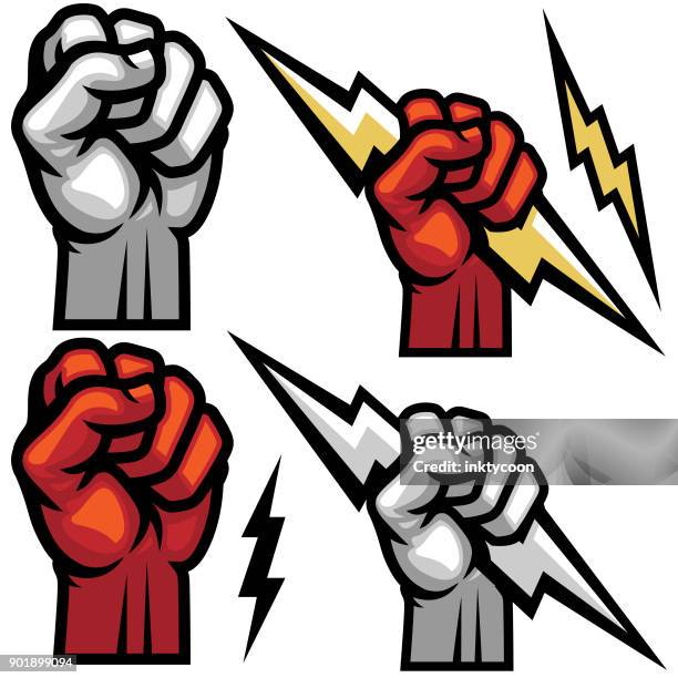 stockillustraties, clipart, cartoons en iconen met titan lightning hand vuist - titan