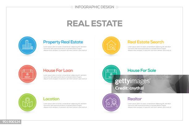 real estate infographic with 6 options, steps or processes. - housing infographic stock illustrations