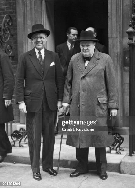 British Prime Minister Winston Churchill and Joseph Kennedy , the US Ambassador to the UK, outside 10 Downing Street in London, 17th October 1940....