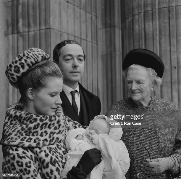 Conservative politician Piers Dixon and his wife Edwina at the christening of their son Hugo at St Paul's Cathedral, London, 24th January 1964. On...