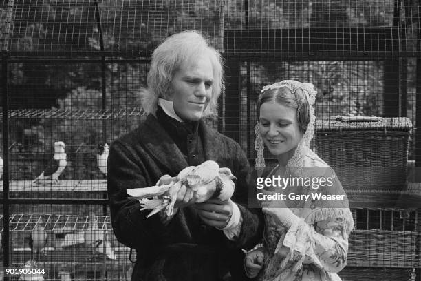 Actors Nicholas Clay and Susan Macready as Charles Darwin and Emma Wedgewood Darwin during the filming of the biopic 'The Darwin Adventure' at the...