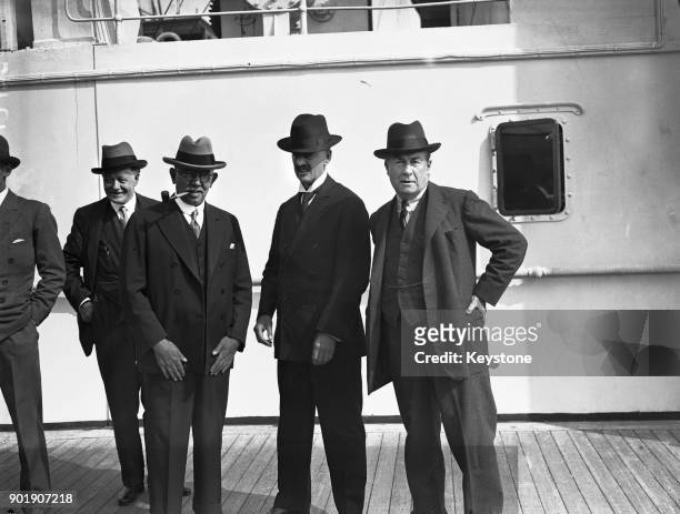 British statesmen arrive at Southampton on the 'Empress of Britain', having attended the British Empire Economic Conference in Ottawa, Canada, 25th...