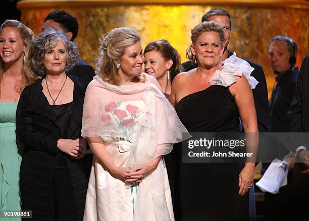 Actress Kim Zimmer with cast members from the soap opera "The Guiding Light" appear onstage for the Guiding Light Tribute during the 36th Annual...