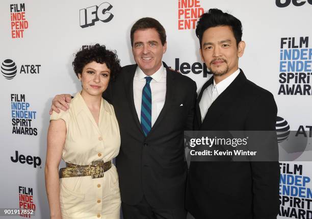 Alia Shawkat, President of Film Independent, Josh Welsh and John Cho attend the Film Independent Spirit Awards Nominee Brunch at BOA Steakhouse on...