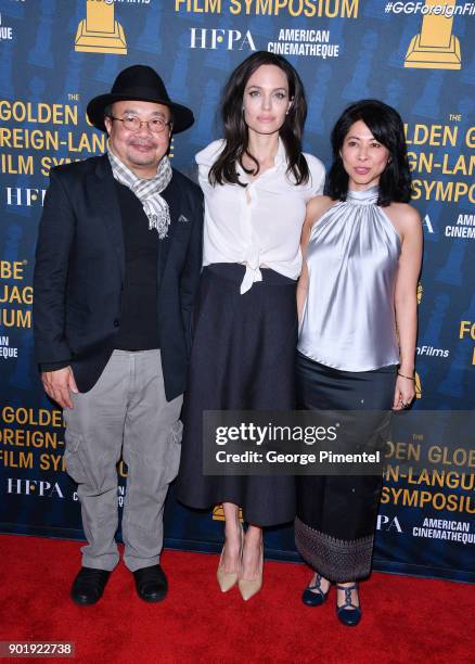 Rithy Panh, Angelina Jolie and Loung Ung attend the HFPA and American Cinematheque Present The Golden Globe Foreign-Language Nominees Series 2018...