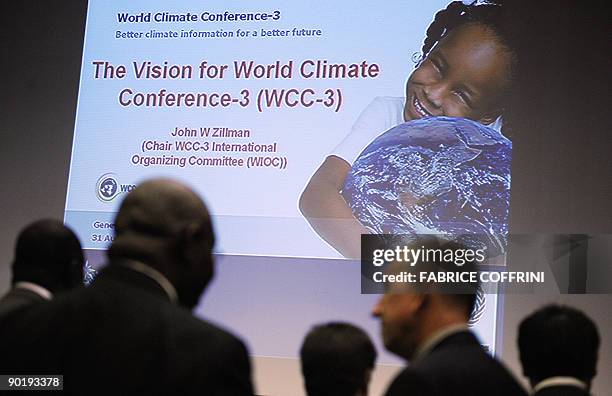 Delegates gathers prior to the openig day of the third international conference on the climate organised by the World Meteorological Organisation, on...