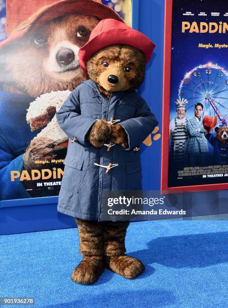 Paddington Bear arrives at the premiere of Warner Bros. Pictures' "Paddington 2" at the Regency Village Theatre on January 6, 2018 in Westwood,...