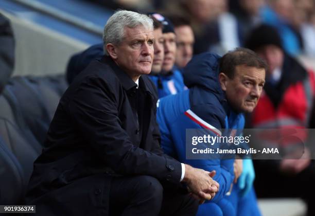 Mark Hughes the head coach / manager of Stoke City during The Emirates FA Cup Third match between Coventry City and Stoke City at Ricoh Arena on...