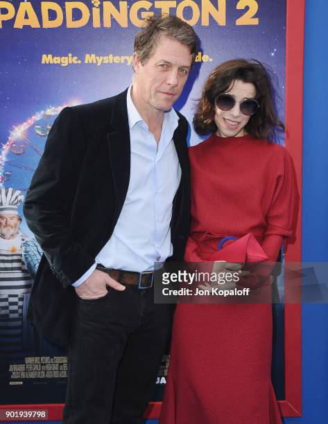Hugh Grant and Sally Hawkins attend the Los Angeles Premiere "Paddington 2" at Regency Village Theatre on January 6, 2018 in Westwood, California.