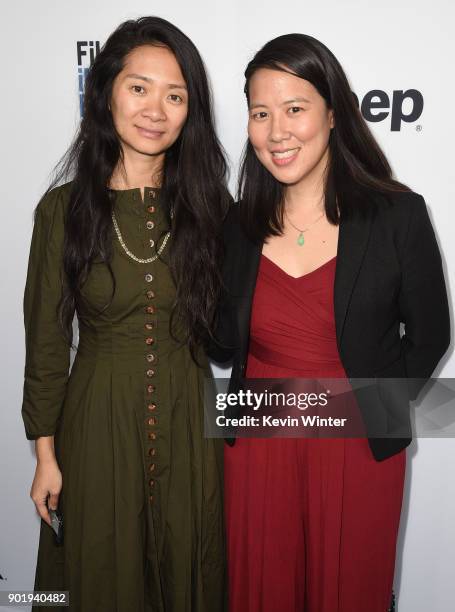 Chloe Zhao and Angela Lee attend the Film Independent Spirit Awards Nominee Brunch at BOA Steakhouse on January 6, 2018 in West Hollywood, California.