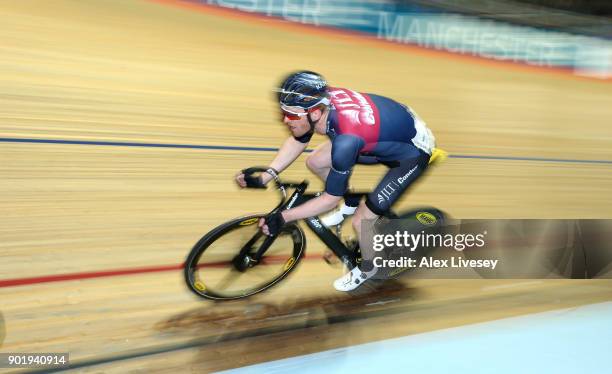 Ed Clancy of Great Britain during the Elite Men's Scratch Race during the Revolution Series Champions League Cycling at the National Cycling Centre...