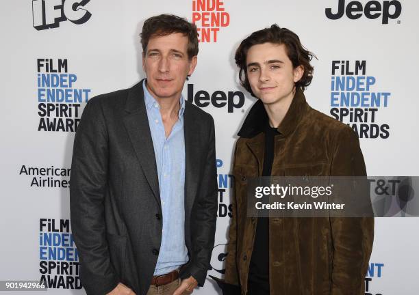 Peter Spears and Timothee Chalamet attends the Film Independent Spirit Awards Nominee Brunch at BOA Steakhouse on January 6, 2018 in West Hollywood,...