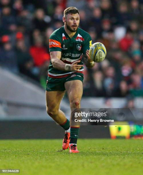 Adam Thompstone of Leicester Tigers during the Aviva Premiership match between Leicester Tigers and London Irish at Welford Road on January 6, 2018...