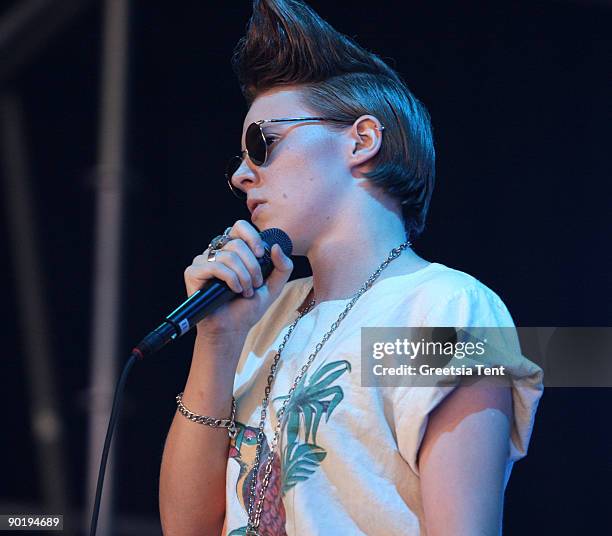 Eleanor 'Elly' Jackson of La Roux performs live at Day 1 of the Lowlands Festival on August 21, 2009 in Biddinghuizen, Netherlands.