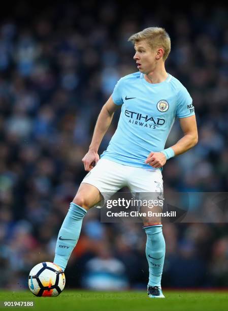 Oleksandr Zinchenko of Manchester City in action during The Emirates FA Cup Third Round match between Manchester City and Burnley at Etihad Stadium...