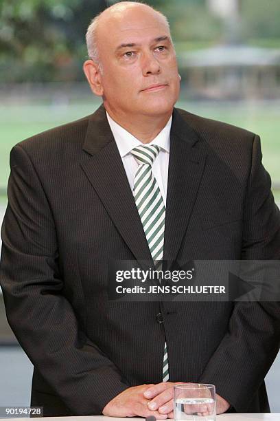 Saxony's Social Democtratic Party candidate Thomas Jurk attends a television election special in the eastern German town of Dresden on August 30,...