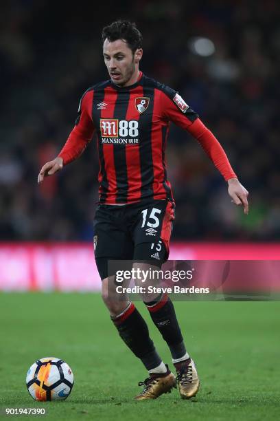 Adam Smith of AFC Bournemouth in action during the Emirates FA Cup Third Round match between AFC Bournemouth and Wigan Athletic at Vitality Stadium...