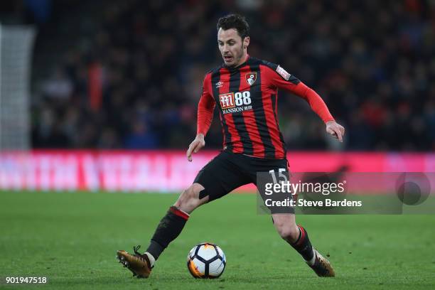 Adam Smith of AFC Bournemouth in action during the Emirates FA Cup Third Round match between AFC Bournemouth and Wigan Athletic at Vitality Stadium...