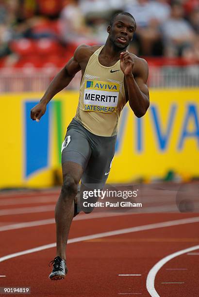 La Shawn Merritt of USA in action on his way to victory in the Men's 400 metres during the Aviva British Grand Prix held at Gateshead International...