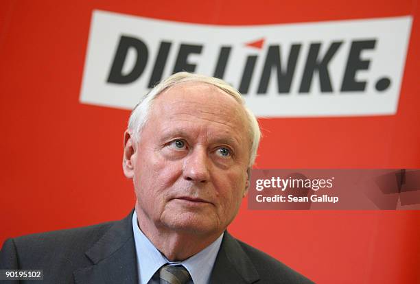 Oskar Lafontaine, co-Chairman of the German left-wing party Die Linke, arrives for a meeting of the party leadership a day after regional elections...