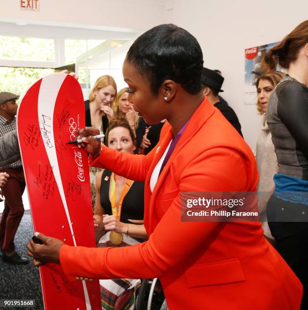 Carmelita Jeter attends GOLD MEETS GOLDEN: The 5th Anniversary Refreshed by Coca-Cola, Globes Weekend Gets Sporty with Nicole Kidman and Athletic...