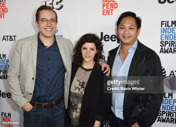 Chadd Harbold, Jenn Wexler and guest attend the Film Independent Spirit Awards Nominee Brunch at BOA Steakhouse on January 6, 2018 in West Hollywood,...