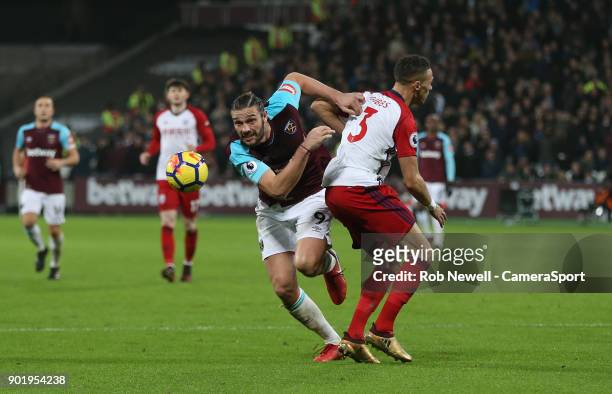 West Ham United's Andy Carroll during the Premier League match between West Ham United and West Bromwich Albion at London Stadium on January 2, 2018...