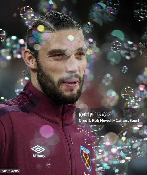 West Ham United's Andy Carroll during the Premier League match between West Ham United and West Bromwich Albion at London Stadium on January 2, 2018...