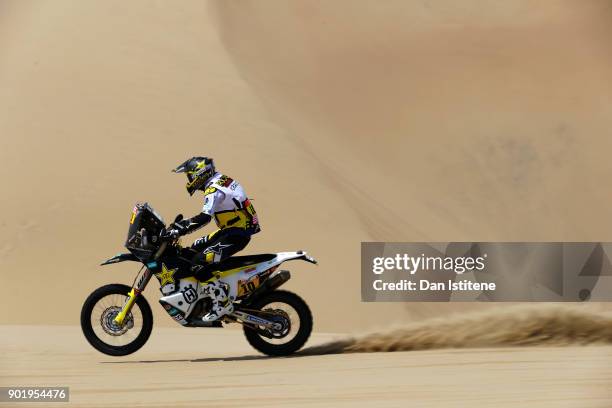 Pablo Quintanilla of Chile and Husqvarna Rally Racing Team rides a FR 450 Rally Husqvarna bike in the Elite ASO during stage one of the 2018 Dakar...