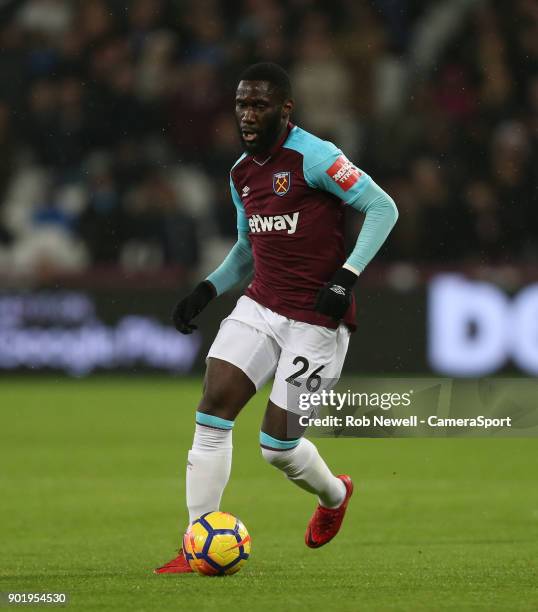 West Ham United's Arthur Masuaku during the Premier League match between West Ham United and West Bromwich Albion at London Stadium on January 2,...