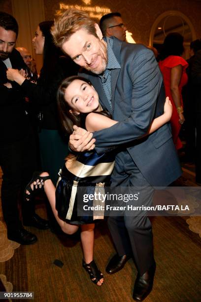 Brooklynn Prince and Willem Dafoe attend The BAFTA Los Angeles Tea Party at Four Seasons Hotel Los Angeles at Beverly Hills on January 6, 2018 in Los...