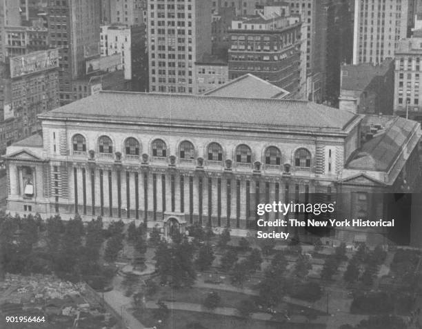 New York Public Library and Bryant Park, New York, New York, 1929.