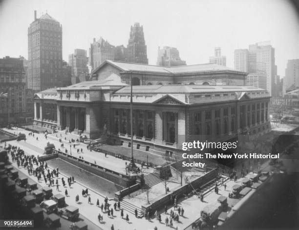 New York Public Library, from northeast corner of Fifth Avenue and 42nd Street, New York, New York, 1929.