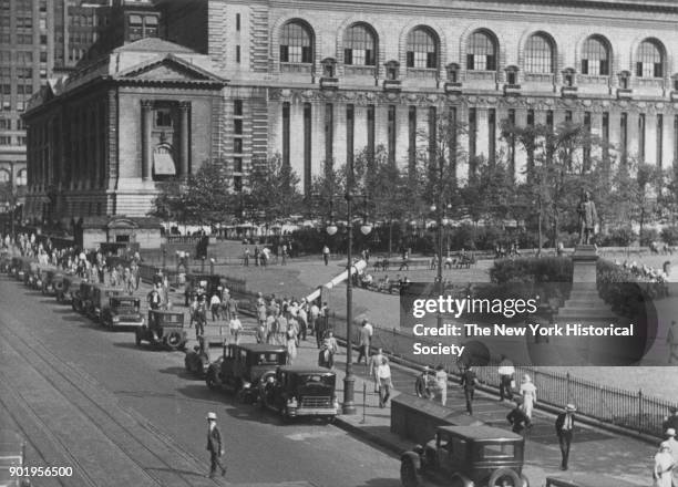 New York Public Library and Bryant Park, looking southeast from 42nd Street near Sixth Avenue, New York, New York, 1929.