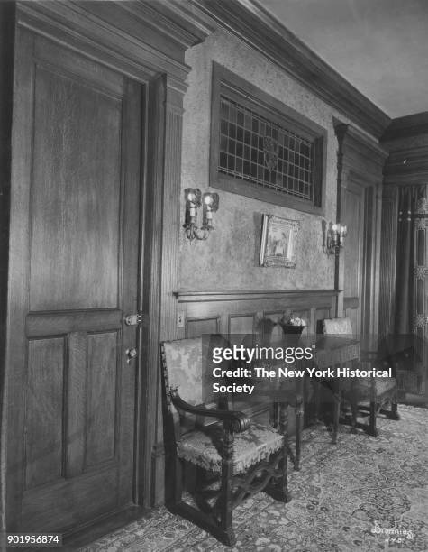 Former home of Fanny Brice, 76th Street, section of library, Long Island, New York, New York, 1929.