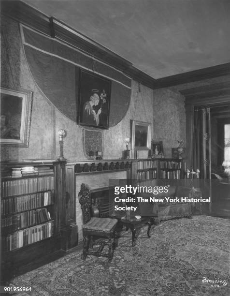 Former home of Fanny Brice, 76th Street, section of library, Long Island, New York, New York, 1929.