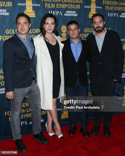Juan De Dios Larrain, Daniela Vega, Sebastian Lelio and Pablo Larrain attend the HFPA and American Cinematheque present The Golden Globe...