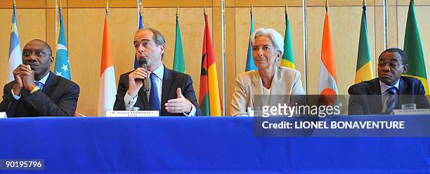 French Finance Minister Christine Lagarde addresses medias at her ministry in Paris on August 31 after a meeting with franc zone countries in...