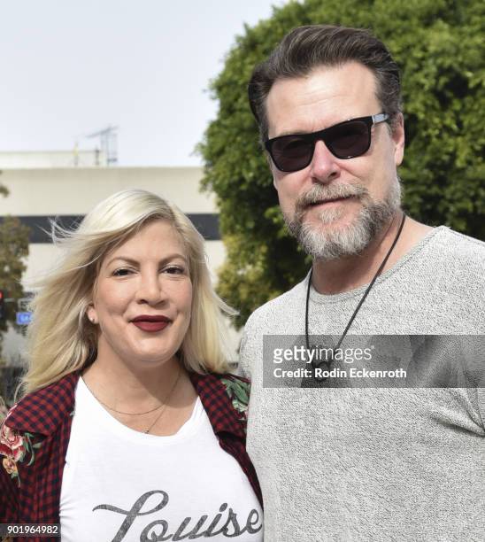 Actors Tori Spelling and Dean McDermott pose for portrait at the premiere of Warner Bros. Pictures' "Paddington 2" After Party on January 6, 2018 in...