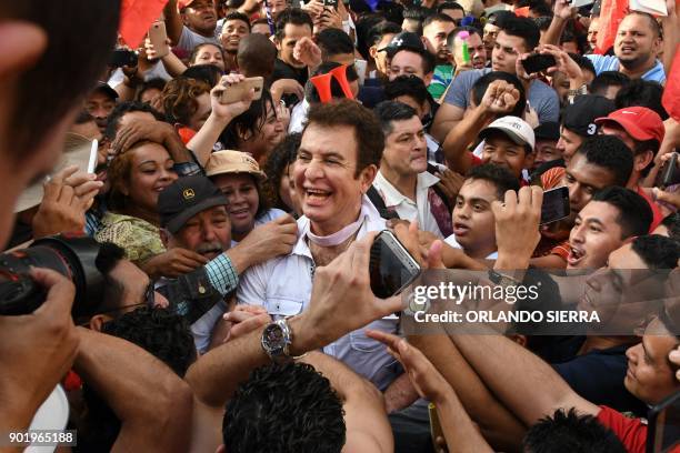 Presidential candidate for the Opposition Alliance Against the Dictatorship, Salvador Nasralla leads a march to claim Honduras' presidency in San...