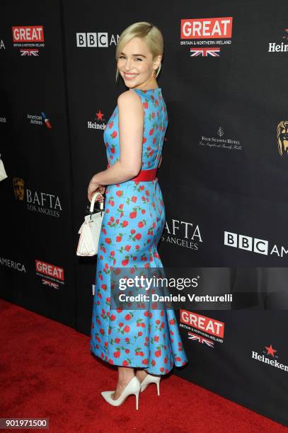 Emilia Clarke attends The BAFTA Los Angeles Tea Party at Four Seasons Hotel Los Angeles at Beverly Hills on January 6, 2018 in Los Angeles,...