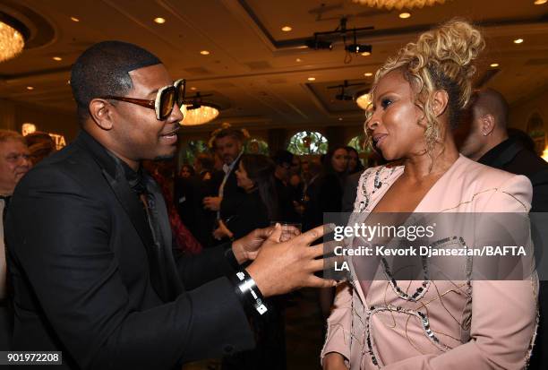 Gatsby Randolph and Mary J. Blige attend The BAFTA Los Angeles Tea Party at Four Seasons Hotel Los Angeles at Beverly Hills on January 6, 2018 in Los...