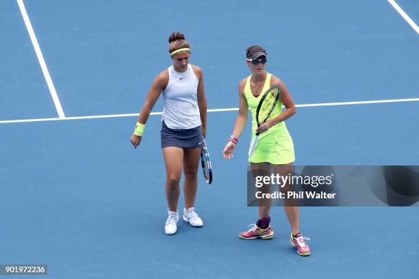 Sara Errani of Italy and Bibiane Schoofs of Netherlands during their Womens Doubles Final against Eri Hozumi and Miyu Kato of Japan during day seven...